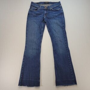 Levi's 524 Too Superlow Jeans Women 9 Blue Bootcut Raw Hem Frayed Denim